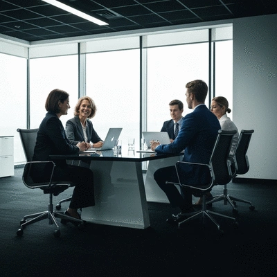 Business professionals discussing supplier selection in a modern office, with a focus on quality and logistics.