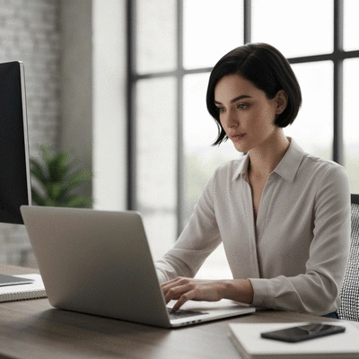 Modern workspace with a person researching plastic cup suppliers on a laptop